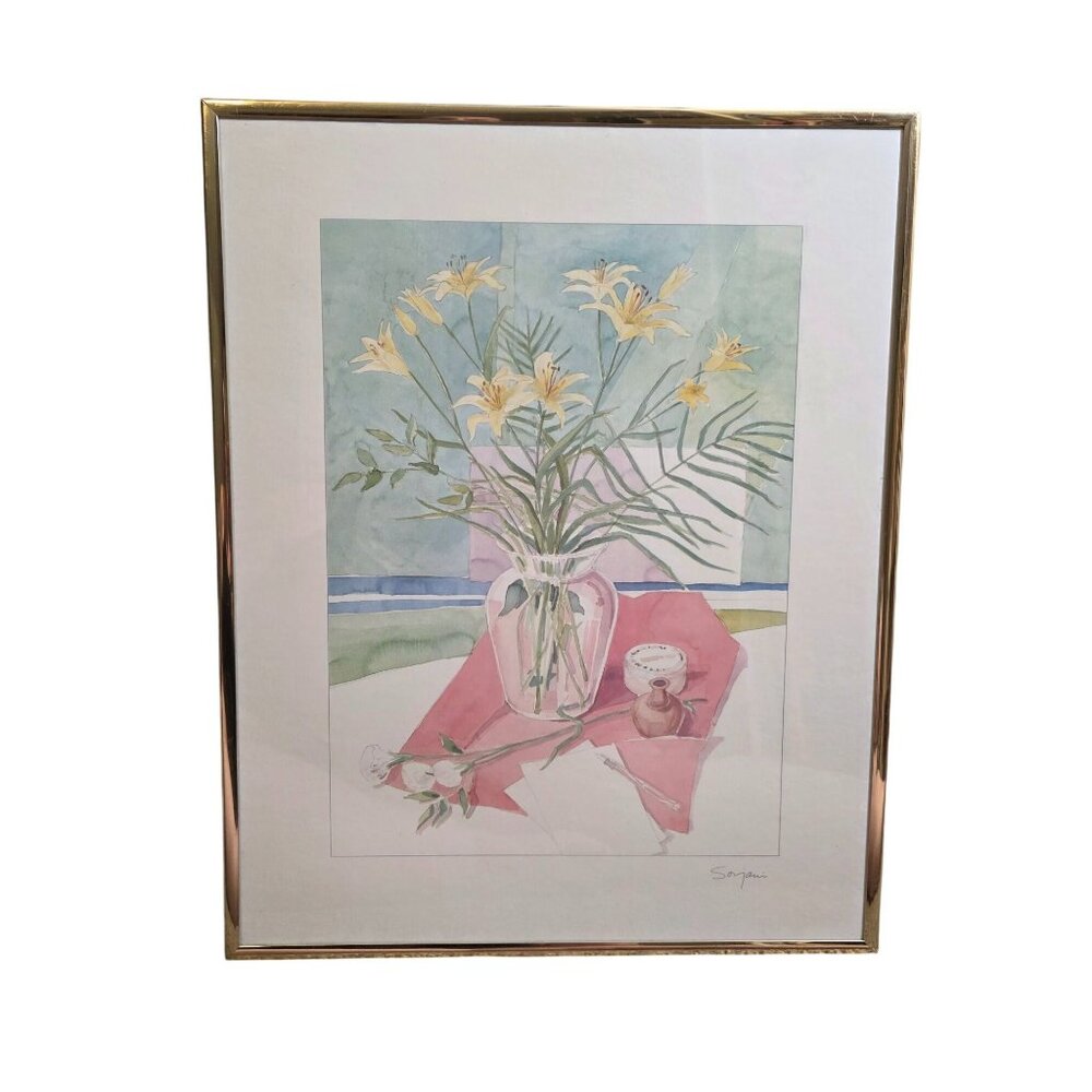 John Sovjani Watercolor Flowers Print With Frame